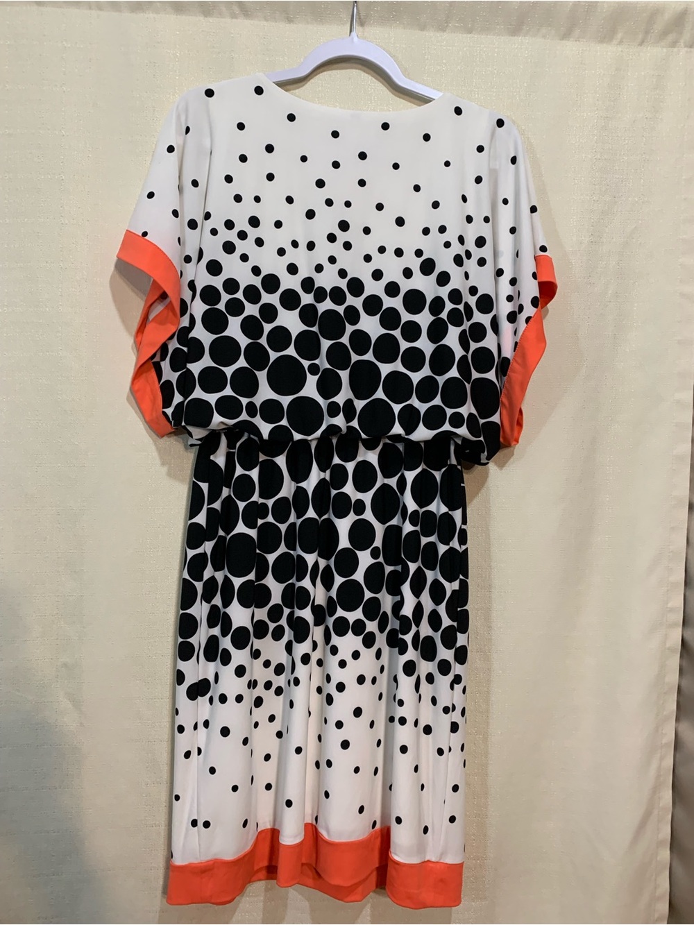 Studio One White and Black Polka Dot Midi Dress with Coral Trim a1/40 - Picture 3 of 7